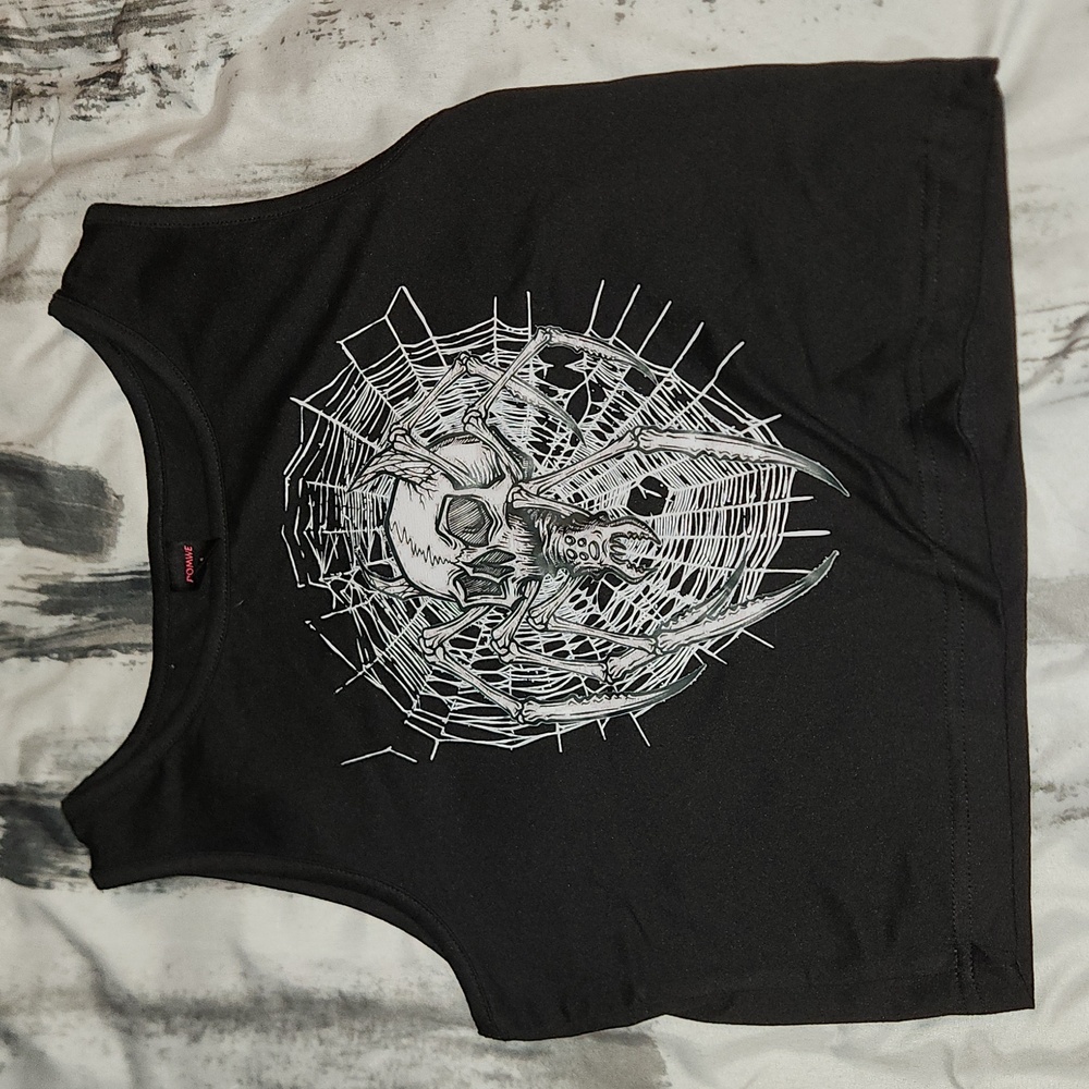 ROMWE Skull And Spider Printed Tank Croptop